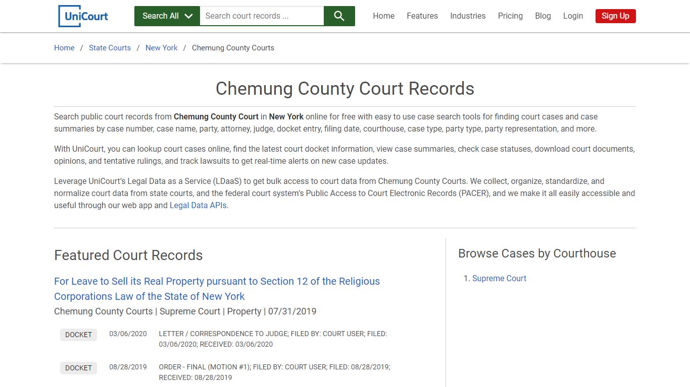 Chemung County Court Records | New York | UniCourt