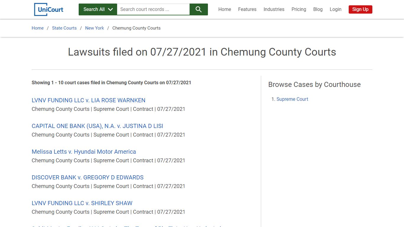 Lawsuits filed on 07/27/2021 in Chemung County Courts - (1 ...